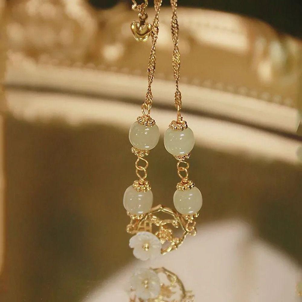 Mxbeauty Gelang Giok Imitasi Elegan Serbaguna Hadiah Gadis Indah Manik-Manik Mawar Sederhana Double-layer Wanita Tangan Rantai