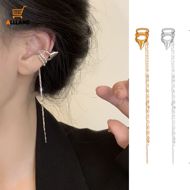 Kpop Shiny Tassel Elf Ear Clip Untuk Wanita/ Fashion Punk Tanpa Tindik Anting/ Y2K Peri Kupu-Kupu Telinga Klip Anting Perhiasan