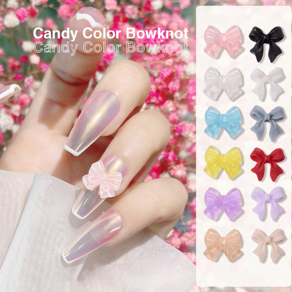 [Unggulan] 10 /30 /50 Pcs/Bag Kupu-Kupu Dekorasi Kuku Mini Hemline Busur Stereo Hiasan Kuku Korea Resin Nail Art DIY Manicure Aksesoris Perhiasan Bagian Bor Kuku