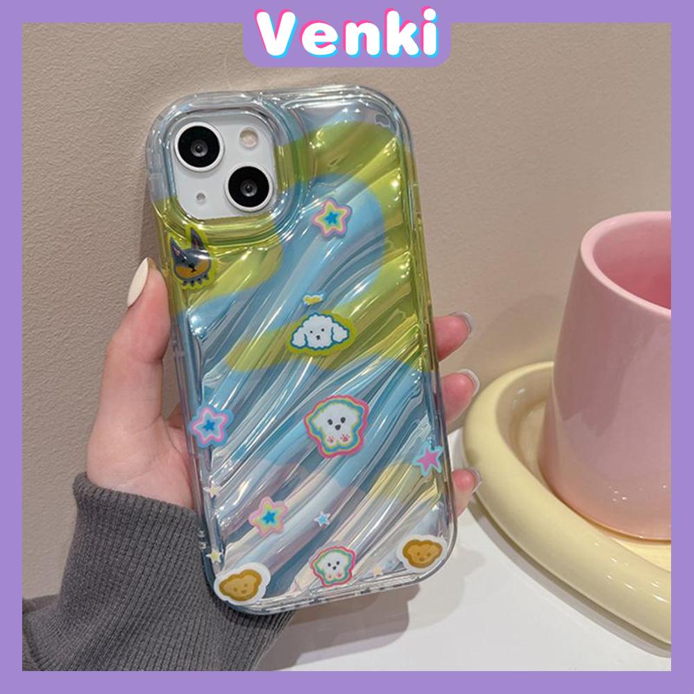 VENKI - Untuk iPhone 11 iPhone Case Laser Reflektif Bening Phone Case TPU Soft Shockproof Airbag Case Cute Gradient Puppy Kompatibel dengan iPhone 14 13 Pro max 12 Pro 7Plus 8Plus