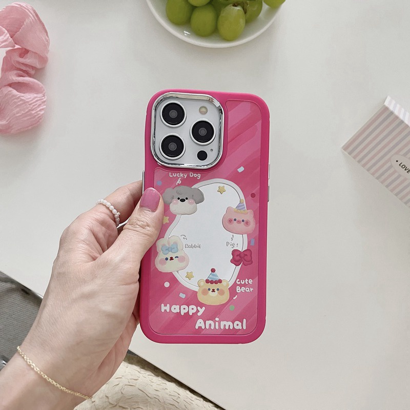 All New Mirror So Cute Pink Animal Party Silicone Soft Case IPhone 11 12 13 14 Pro Max Women's Fashion Gift Electroplated Camera Red Girl Phone Case