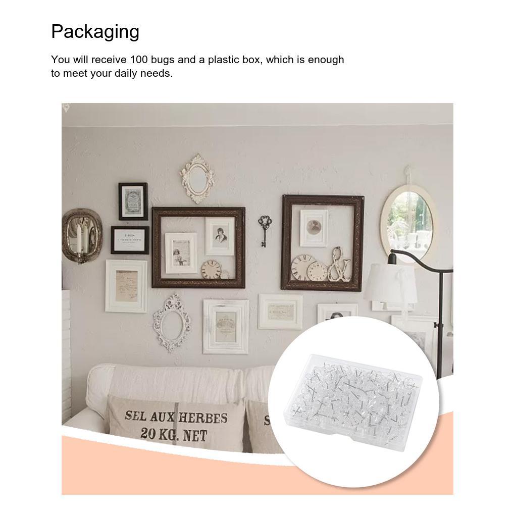 100pcs Transparan Gambar Pin Thumbtacks Basic Push Pin Paku Tip Stainless Steel Untuk Perlengkapan Sekolah Kartu Dinding