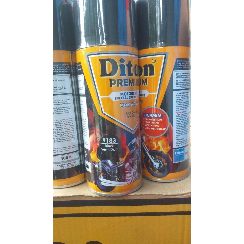 Pilok Diton Premium black semi doff 9183 400cc pilox hitam semi doff cat semprot tahan bensin cat semprot diton premium