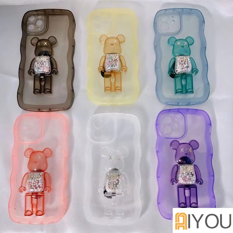 Casing Stand Holder Lipat Beruang Lucu Untuk IPhone11 13pro Max 12pro Max Promax 14plus X/XSmax XR 7plus8 Plus Penutup Transparan Tahan Guncangan