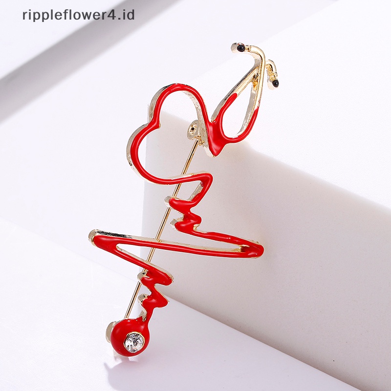 {rippleflower4.id} Enamel Cinta Hati Detak Jantung Bentuk Bros Kerah Lencana Pin Aksesoris Perhiasan~