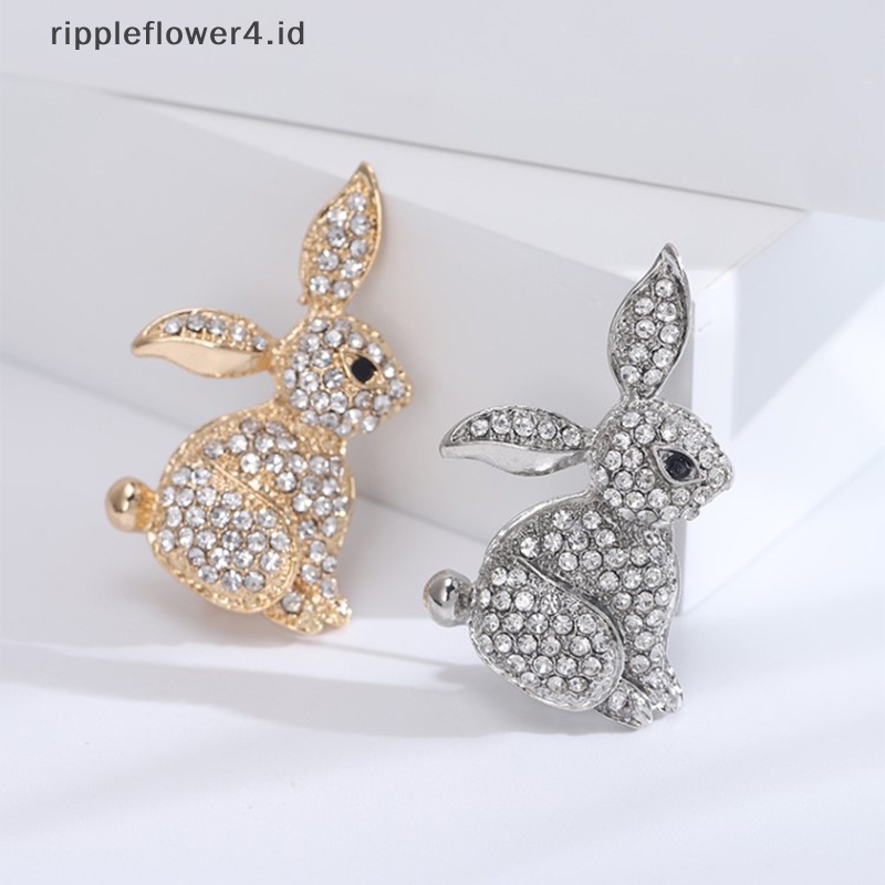 {rippleflower4.id} Bros Kelinci Berlian Imitasi Lucu Musim Dingin Fashion Hewan Pin Zodiak Aksesoris Dekorasi Tahun Baru High Quality~