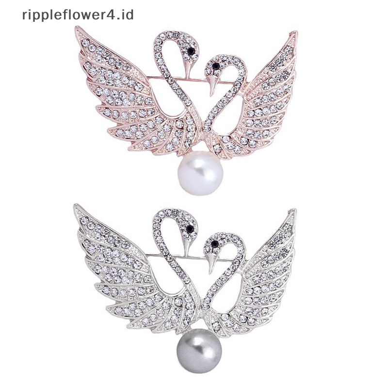 {rippleflower4.id} Bros Swan Mutiara Berlian Imitasi Pesta Pernikahan Untuk Aksesoris Bros Pakaian Wanita~