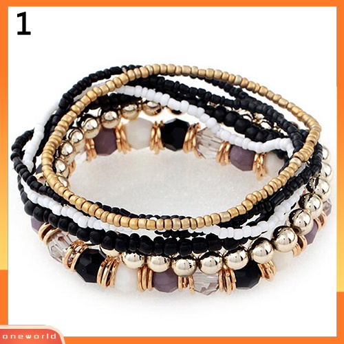 [WOD] 7lapis Manik-Manik Akrilik Bohemian Mixcolor Stretch Multilayer Fashion Gelang