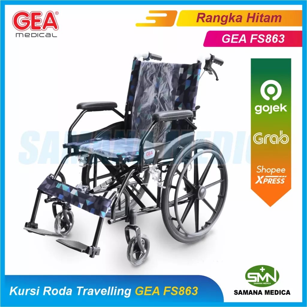 Kursi Roda Trevelling Lipat GEA FS863 HITAM BEKAS TAPI BARU Free Pispot Kursi Roda Medis Lipat Kursi