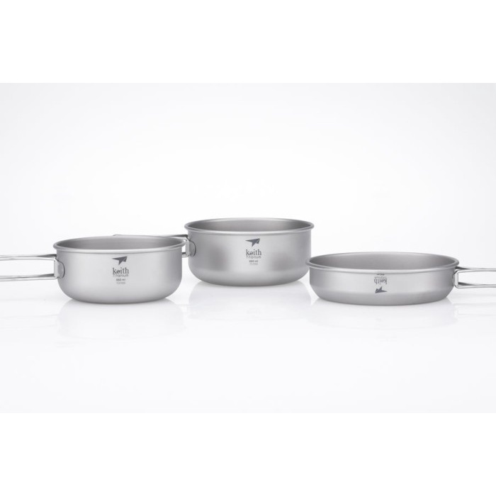 Keith Ti6053 3-Piece Titanium Pot and Pan Cook Set Alat Masak Camping