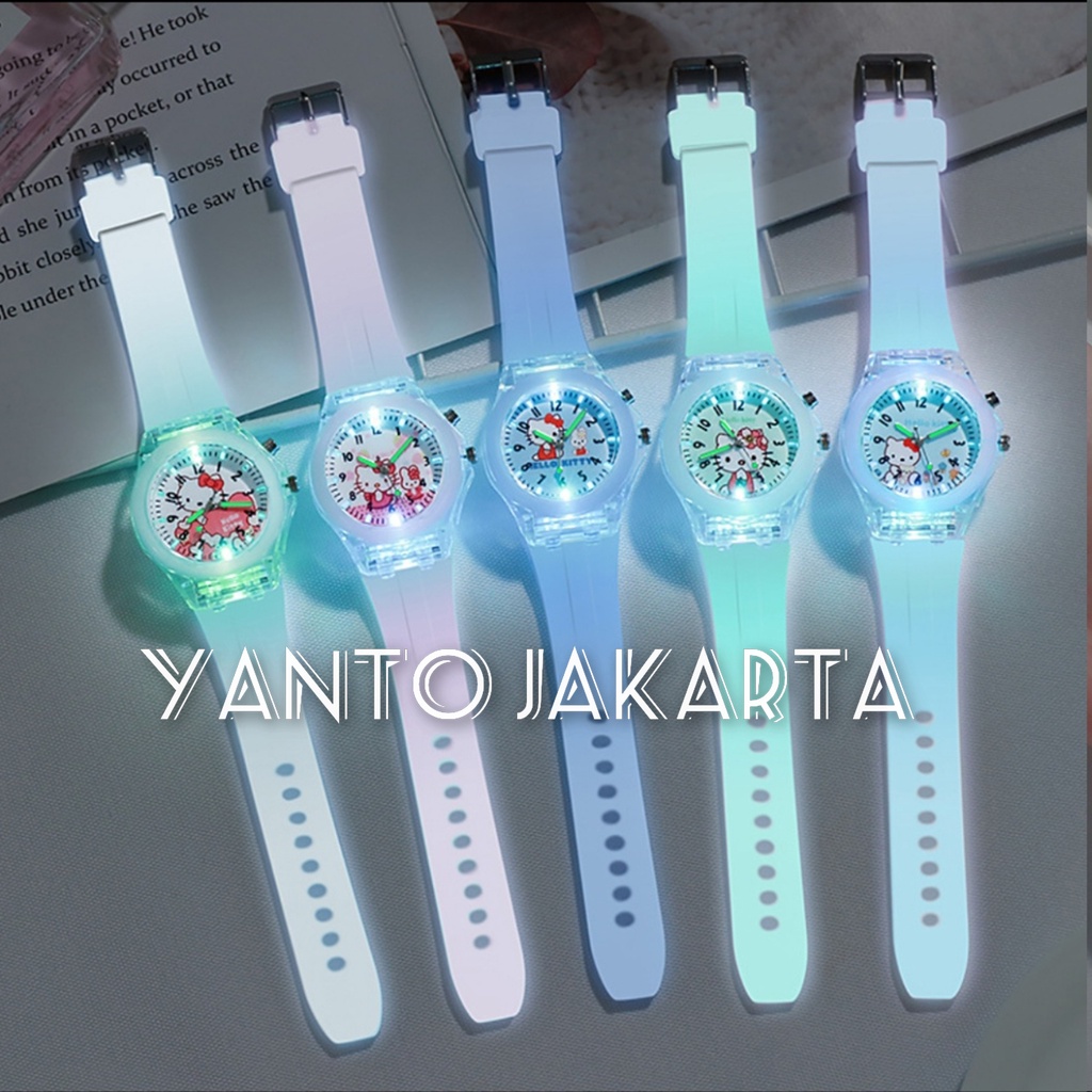 JAM TANGAN ANAK HELLO KITTY JELLY LED KOREAN FASHION