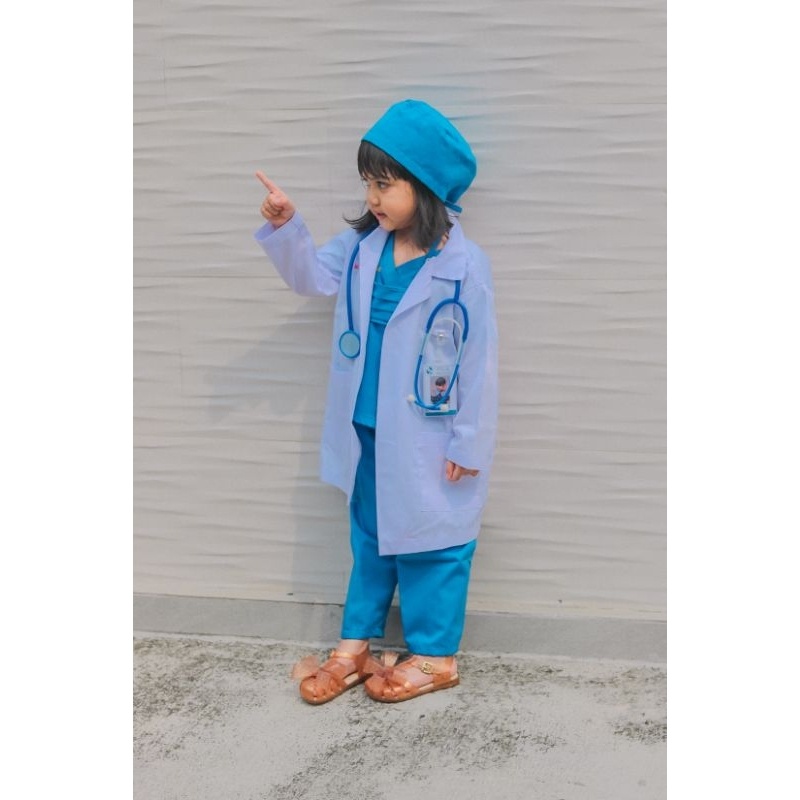 AF57YJ Baju Kostum Jas Dokter Anak (Snelli) Jas Lab Putih Anak Jas Dokter Kecil