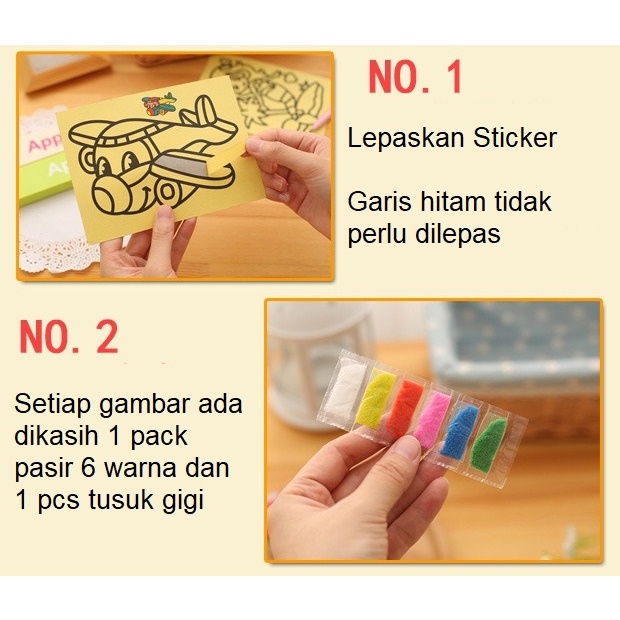 5pcs Set Gambar Sticker Cat Pasir Berwarna Edukatif GM-ST0390