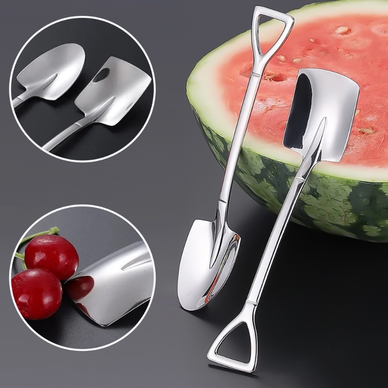 High Quality Mirror Polishing Dessert Coffee Stirring Spoons/ Gagang Panjang Stainless Steel Bentuk Sekop Sendok Semangka Peralatan Makan