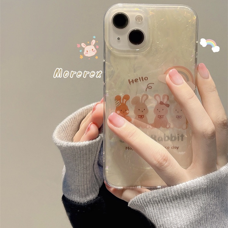 Ins Gaya Cocok Untuk iPhone 14 Pro Max Casing Ponsel iPhone Motif Kelinci Ganda Kompatibel Dengan Iphone13 13pro 13prm iPhone 11 11pro 14plus 12Pro Max Casing Ponsel TPU Tahan Guncangan