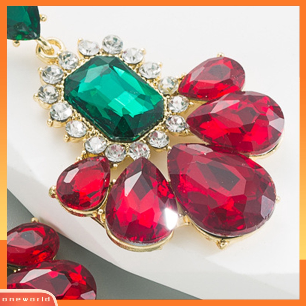 [WOD] 1pasang Anting Warna-Warni Eye-catching Berlian Imitasi Berwarna Semua Pertandingan Mengkilap Elegan Sehari-Hari Memakai Vintage Aksesori Menjuntai Tahan Lama Untuk Pesta