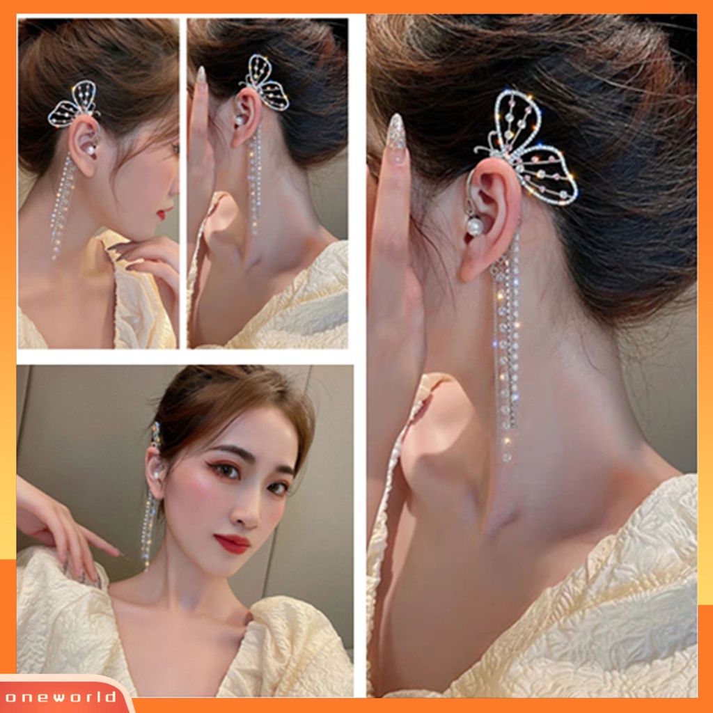 [WOD] 1pc Klip Anting Jumbai Berlian Imitasi Perhiasan Anting Bentuk Hewan Panjang Untuk Pernikahan