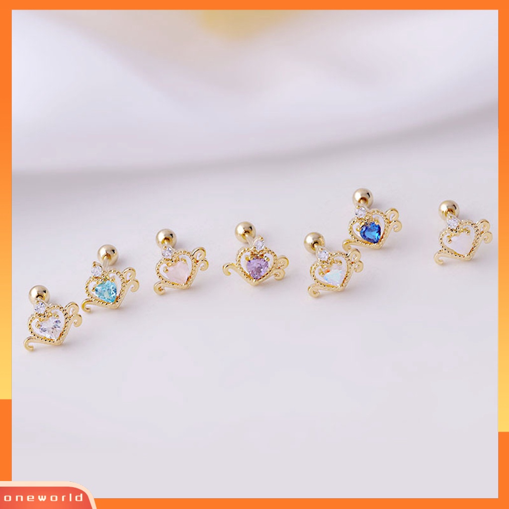 [WOD] 1pc Stud Earring Cubic Zirconia Hias Mengkilap Elegan Geometris Electroplating Wanita Berongga Jantung Telinga Stud Tulang Rawan Anting Perhiasan Dekorasi Hadiah Untuk Pacaran