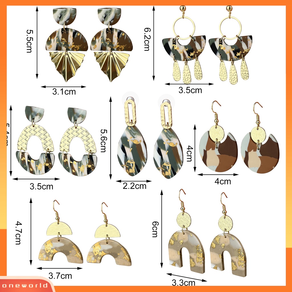 [WOD] 1pasang Anting Drop Retro Tekstur Berlebihan Geometris Electroplating Cetak Jernih Hias Hadiah Cinta Hati Oval Liontin Stud Anting Wanita Perhiasan Untuk Pakaian Sehari-Hari