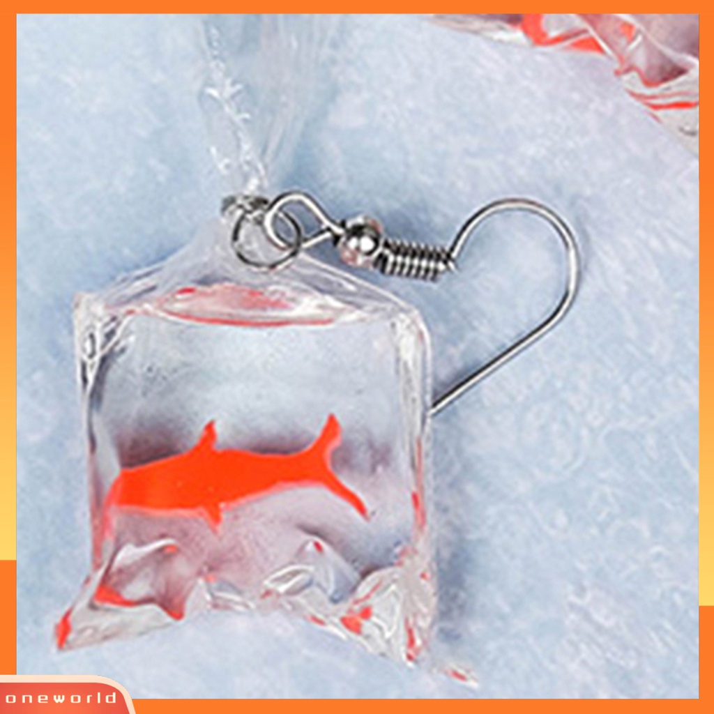 [WOD] 1pasang Tindik Hidup Resin Wanita Anting Ikan Mas Kantong Air Menjuntai Anting Perhiasan Aksesoris