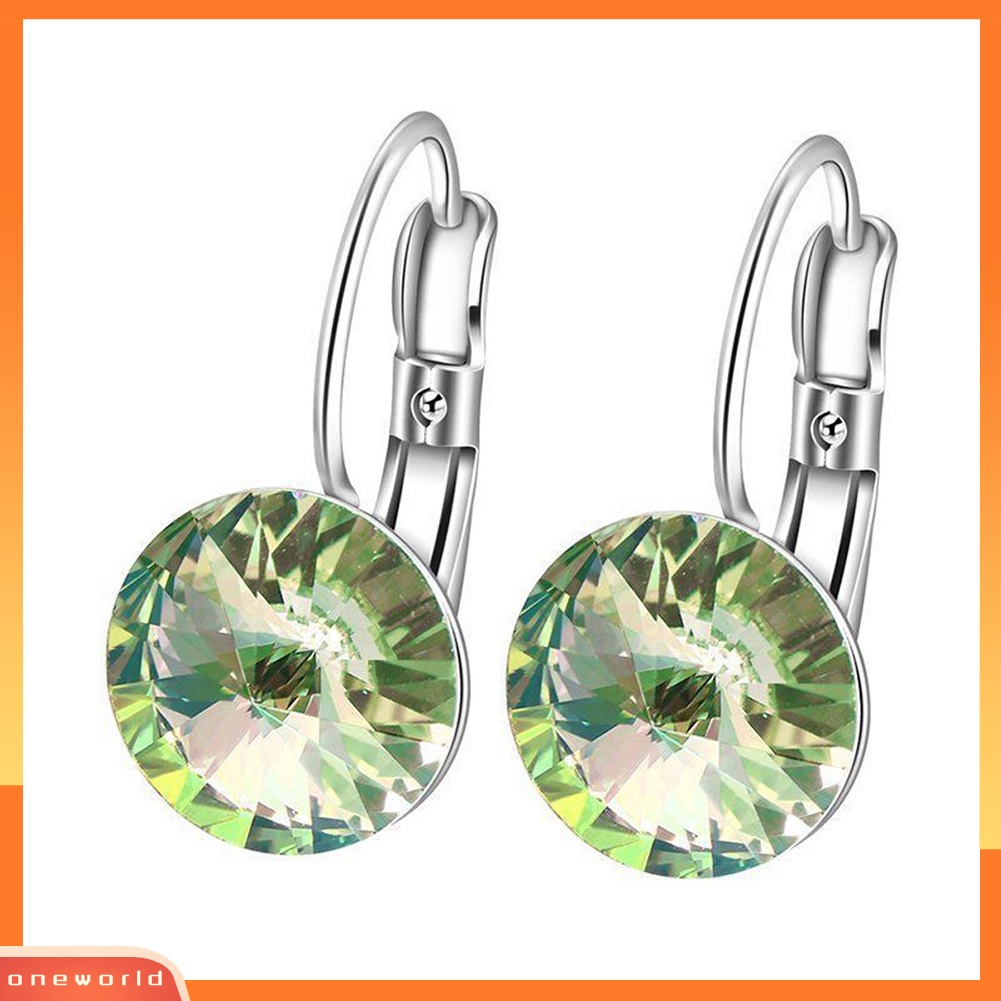 [WOD] Wanita Potongan Bulat Berlian Imitasi Menjuntai Drop Leverback Anting Perhiasan Pesta Pernikahan