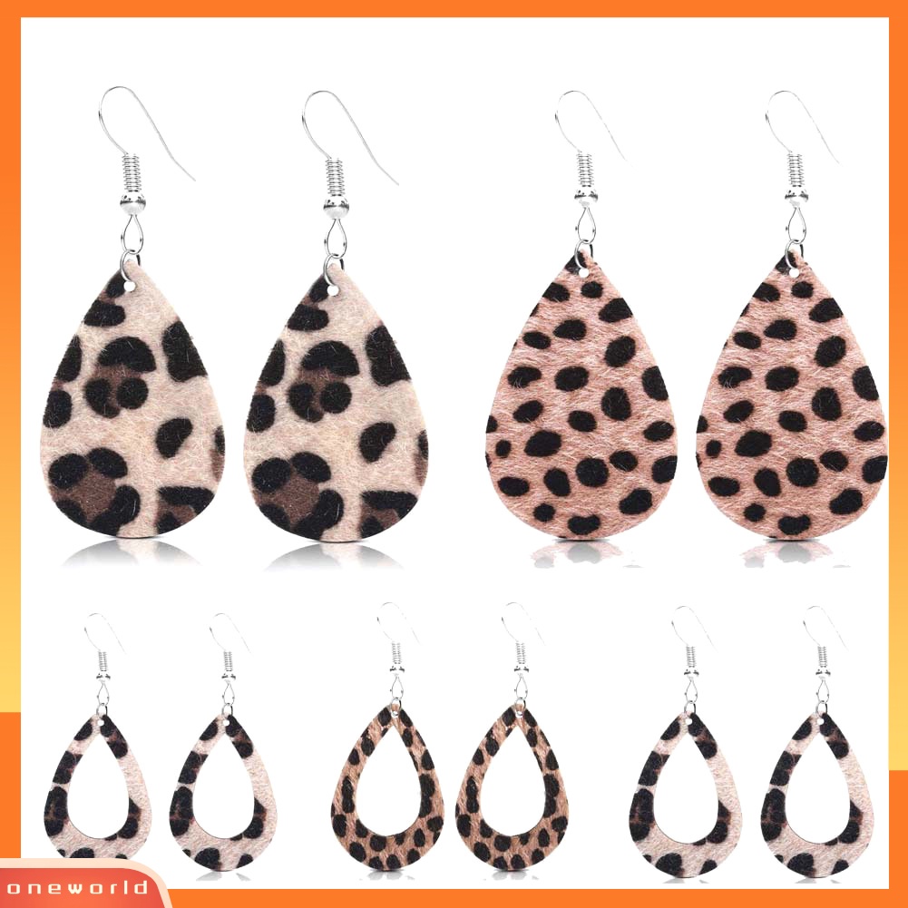 [WOD] Wanita Leopard Print Teardrop Menjuntai Kulit Imitasi Kait Anting Perhiasan Hadiah