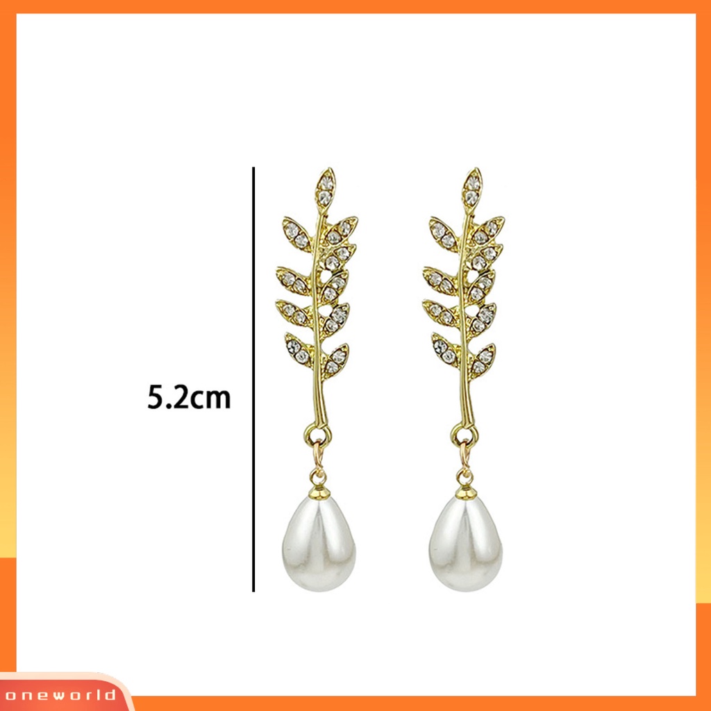 [WOD] 1pasang Anting Stud Temperamen Shiny Cubic Zirconia Tetesan Air Mutiara Imitasi Panjang Hias Hadiah Wanita Telinga Padi Liontin Drop Earrings Perhiasan Untuk Pacaran