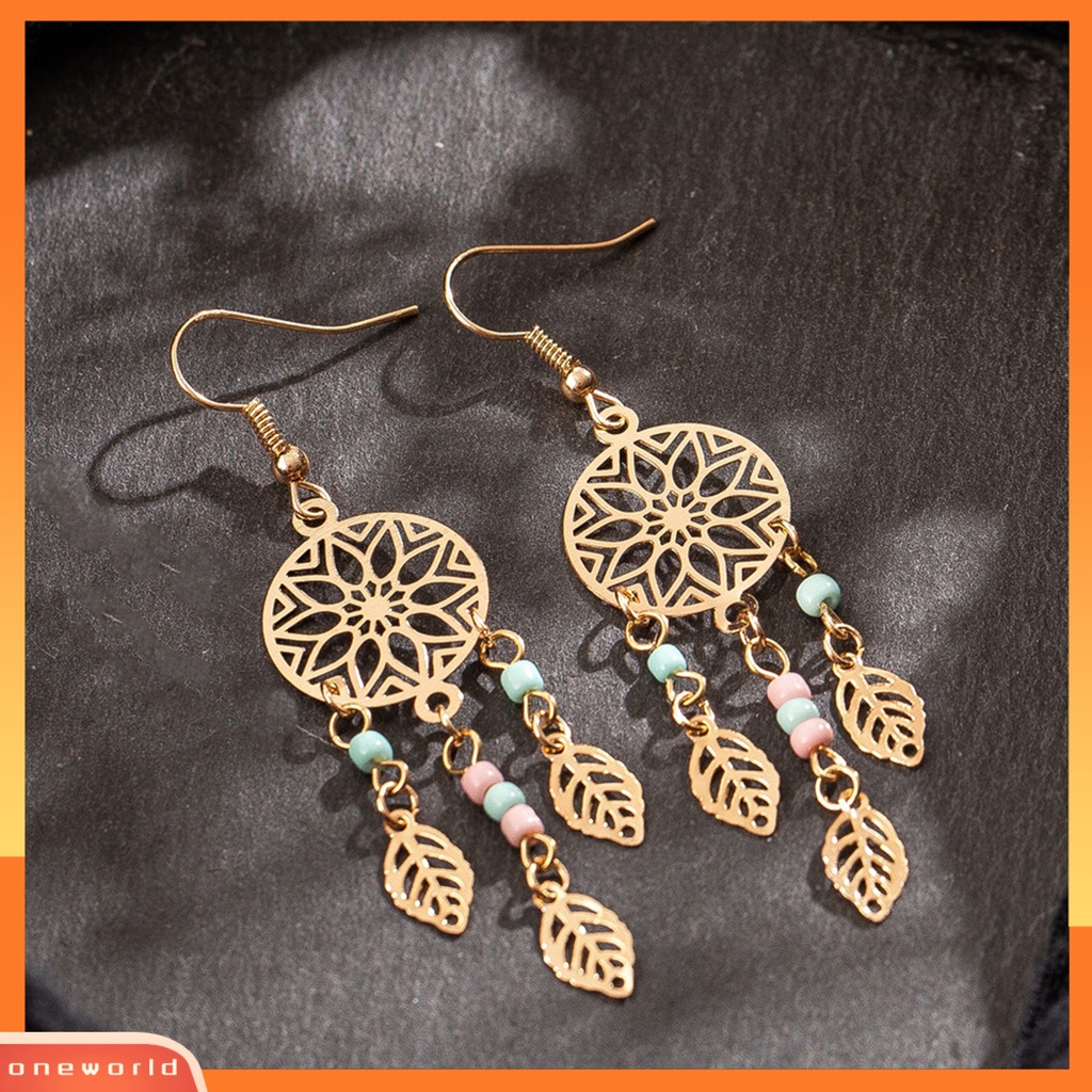 [WOD] 1pasang Anting Wanita Bentuk Daun Rumbai Manik-Manik Anting Kait Lady Tahan Lama Untuk Hadiah