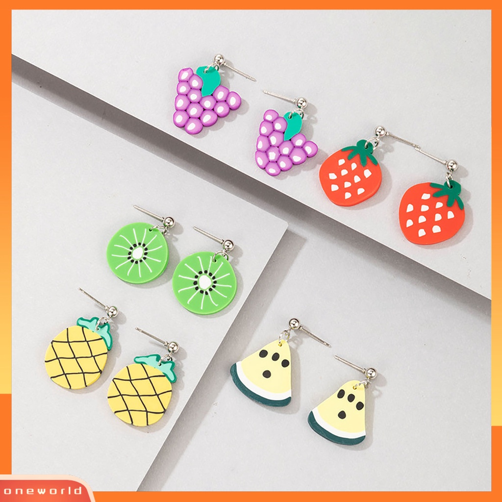 [WOD] 5pasang Anting Menjuntai Bentuk Buah Lucu Polymer Clay Tahan Lama Lady Drop Earrings Untuk Pacaran