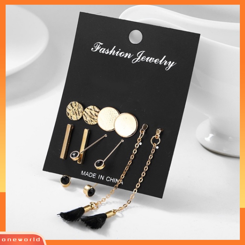 [WOD] 5pasang Fashion Wanita Bulat Persegi Panjang Rumbai Menjuntai Ear Stud Earrings Jewelry