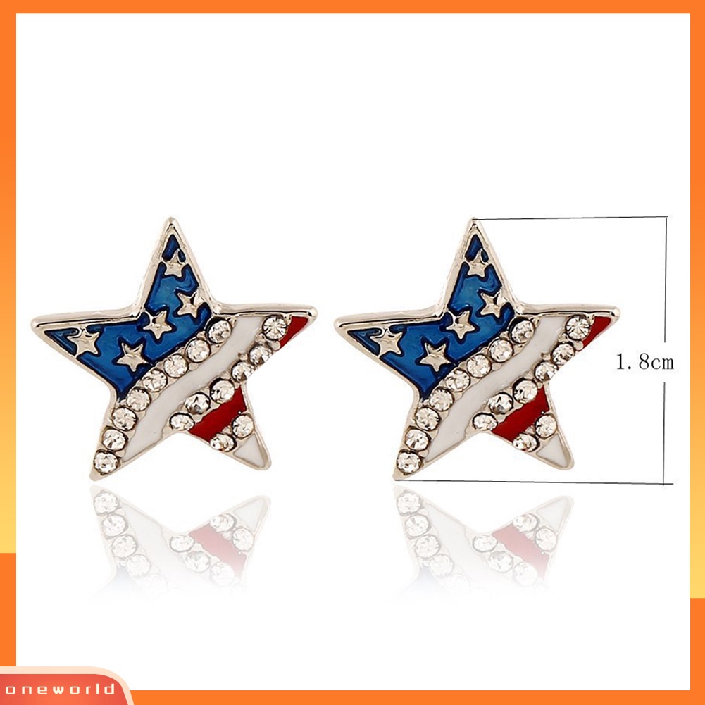 [WOD] Wanita Berlian Imitasi Bintang Cinta Hati Bendera Amerika Ear Studs Piercing Earrings Hadiah