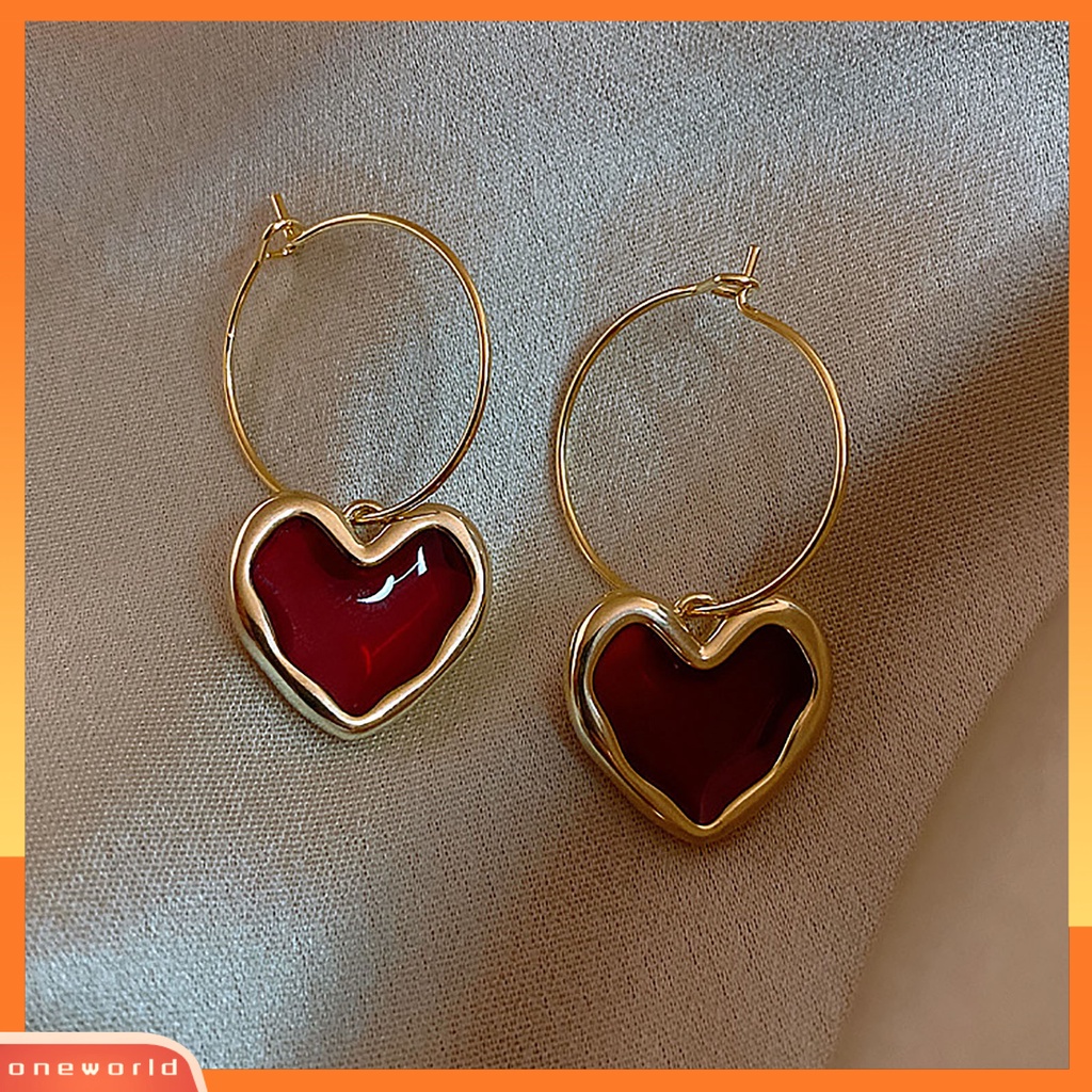 [WOD] Ear Studs Wine Red Heart All Match Wanita Gaya Korea Anting Halus Untuk Tanggal