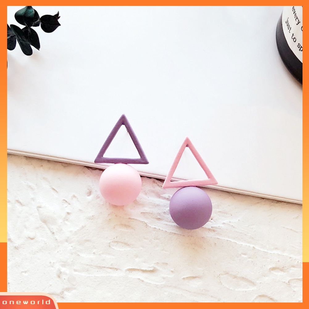 [WOD] Fashion Permen Warna Wanita Segitiga Bulat Bola Liontin Geometris Stud Earrings