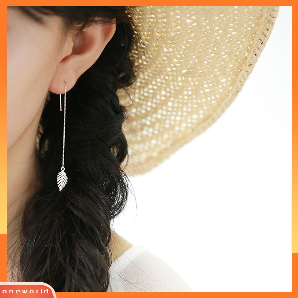 [WOD] Fashion Bentuk Daun Rantai Panjang Menjuntai Sederhana Linear Anting Wanita Perhiasan Hadiah
