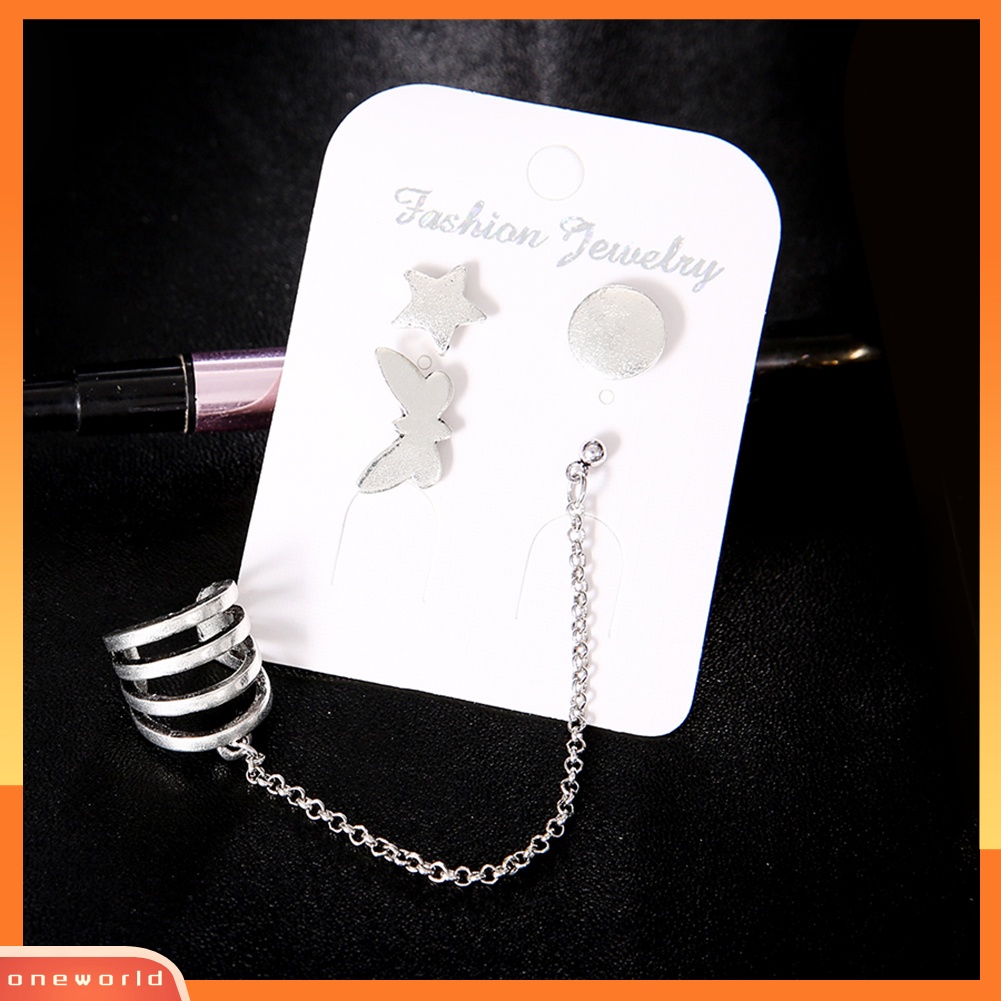 [WOD] 4 Pcs Bohemia Bintang Kupu-Kupu Wanita Anting Set Ear Stud Cuff Pesta Perhiasan Decor