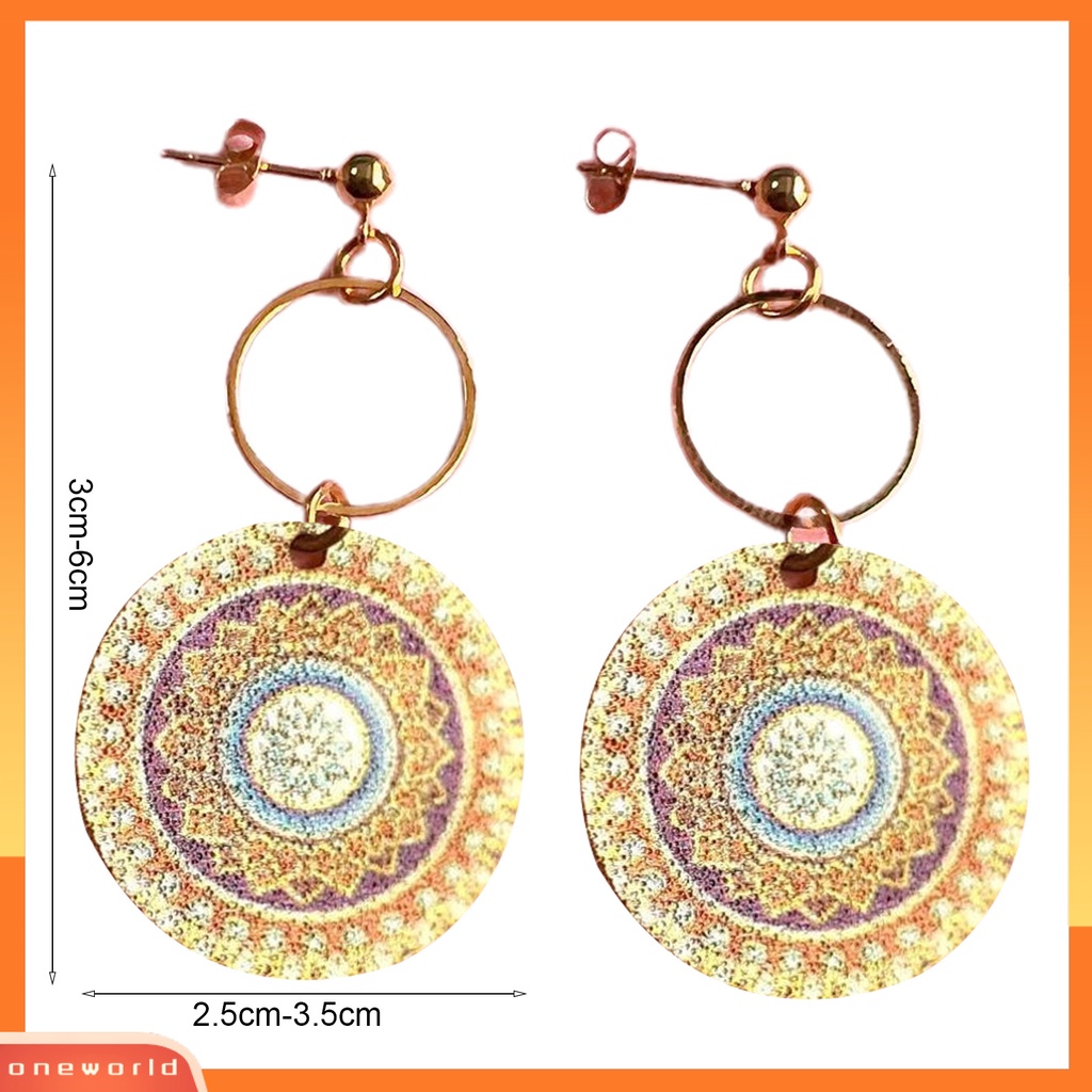 [WOD] 1pasang Anting Wanita Geometris Pola Vintage Perhiasan Electroplating Round Drop Earrings Hadiah Ulang Tahun