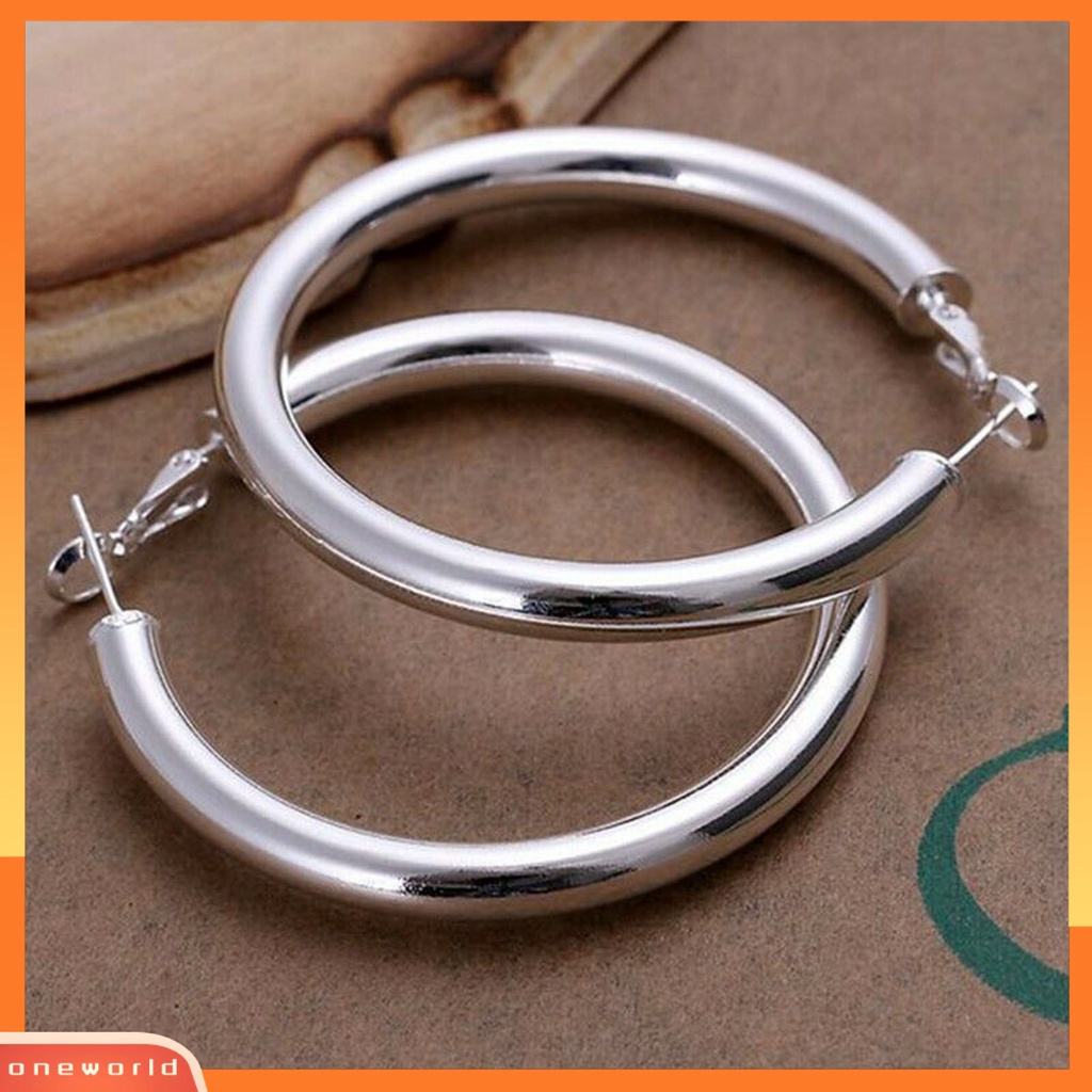 [WOD] Wanita Anting Hoop Warna Solid Stainless Vintage Permukaan Halus Anting Hoop Aksesori Perempuan