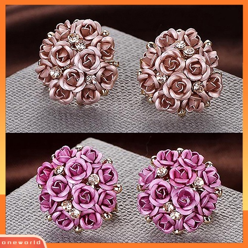 [WOD] Wanita Gadis Perhiasan Elegan Bunga Mawar Kristal Berlian Imitasi Ear Stud Earrings