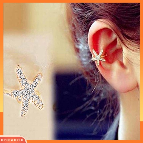 [WOD] 1buah Glitter Berlian Imitasi Dekorasi Lucu Pola Bintang Laut Telinga Stud Klip Manset Anting Hadiah