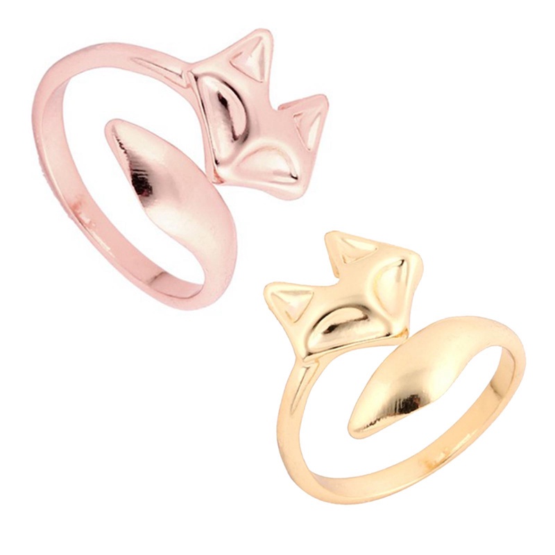 Trendy Cincin Rubah Hewan Untuk Wanita Mode Indah Rubah Dengan Ekor Panjang Pesona Knuckle Finger Ring Jewelry