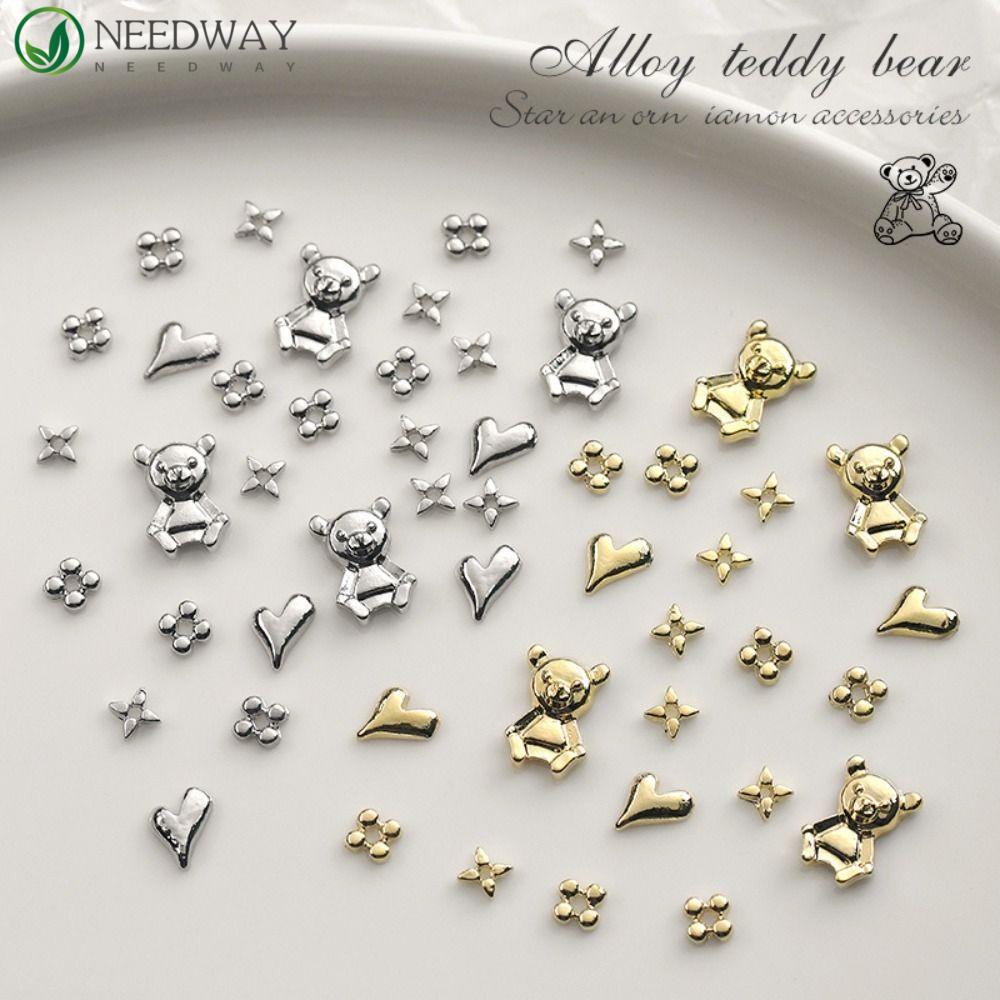 Needway Alloy Fingertips Dekorasi 50pcs Pernak Pernik Kuku Punk Cinta Hati Charms Pesona Kuku