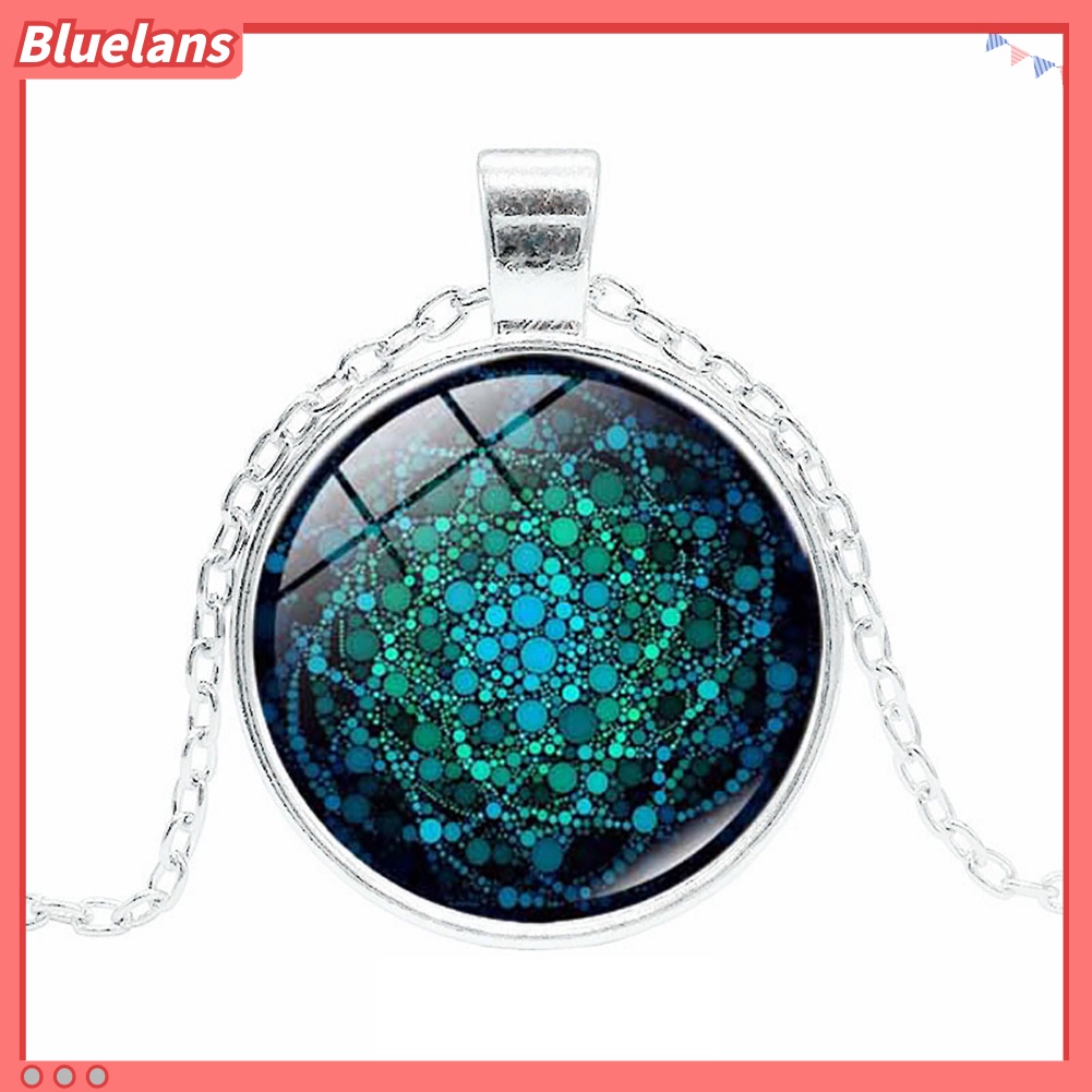 [BLS] Retro Bunga Kehidupan Kaca Cabochon Liontin Pesona Wanita Kalung Perhiasan Hadiah