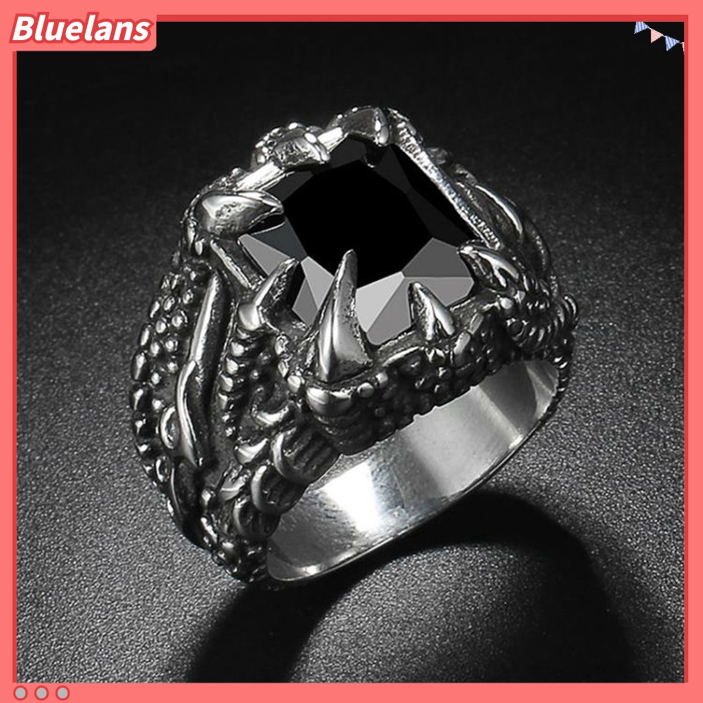 [BLS] Pria Vintage Naga Bentuk Cakar Cubic Zirconia Hias Cincin Pesta Prop Perhiasan