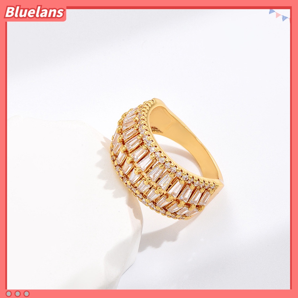 [BLS] Jari Cincin Cubic Zirconia Pembukaan Yang Dapat Disesuaikan Temperamen Hias Berdandan Geometris Mewah Baris Ganda Cincin Perhiasan Aksesori