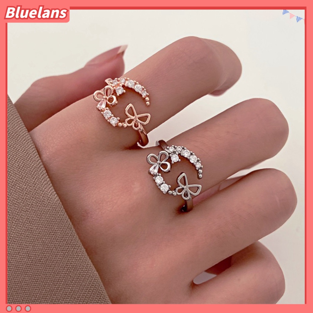 [BLS] Knuckle Ring Cubic Zirconia Geometris Electroplating Adjustable Personality Dekoratif Hypoallergenic Mewah Kupu-Kupu Terbuka Cincin Perhiasan Aksesori