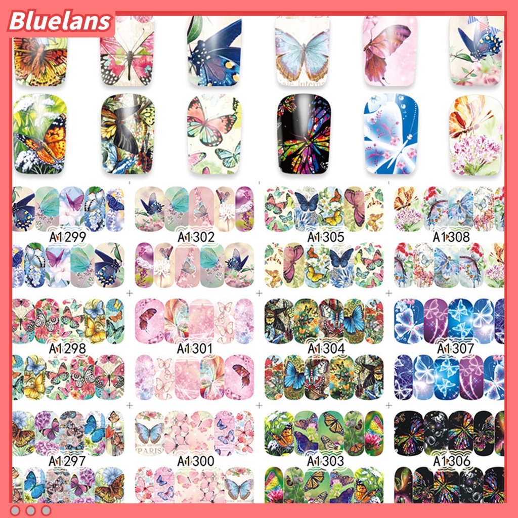[BLM] 12sheet Tempelan Kuku Motif Tulisan Tahan Air Banyak Gaya Wanita Stiker Nail Art Untuk Kecantikan