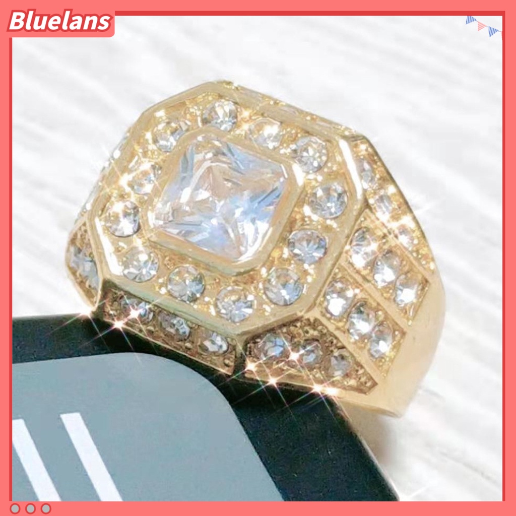 [BLS] Pria Cincin Cubic Zirconia Hip Hop Perhiasan Berkilau Fashion Penampilan Pernikahan Band Ring Untuk Pernikahan