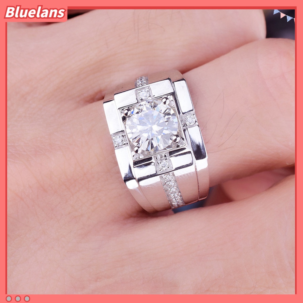[BLS] Cincin Zirkon Bersinar Geometris Berlian Imitasi Hias Electroplating Hypoallergenic Dekorasi Perhiasan Pria Pertunangan Terbuka Jari Cincin Band Untuk Hadiah