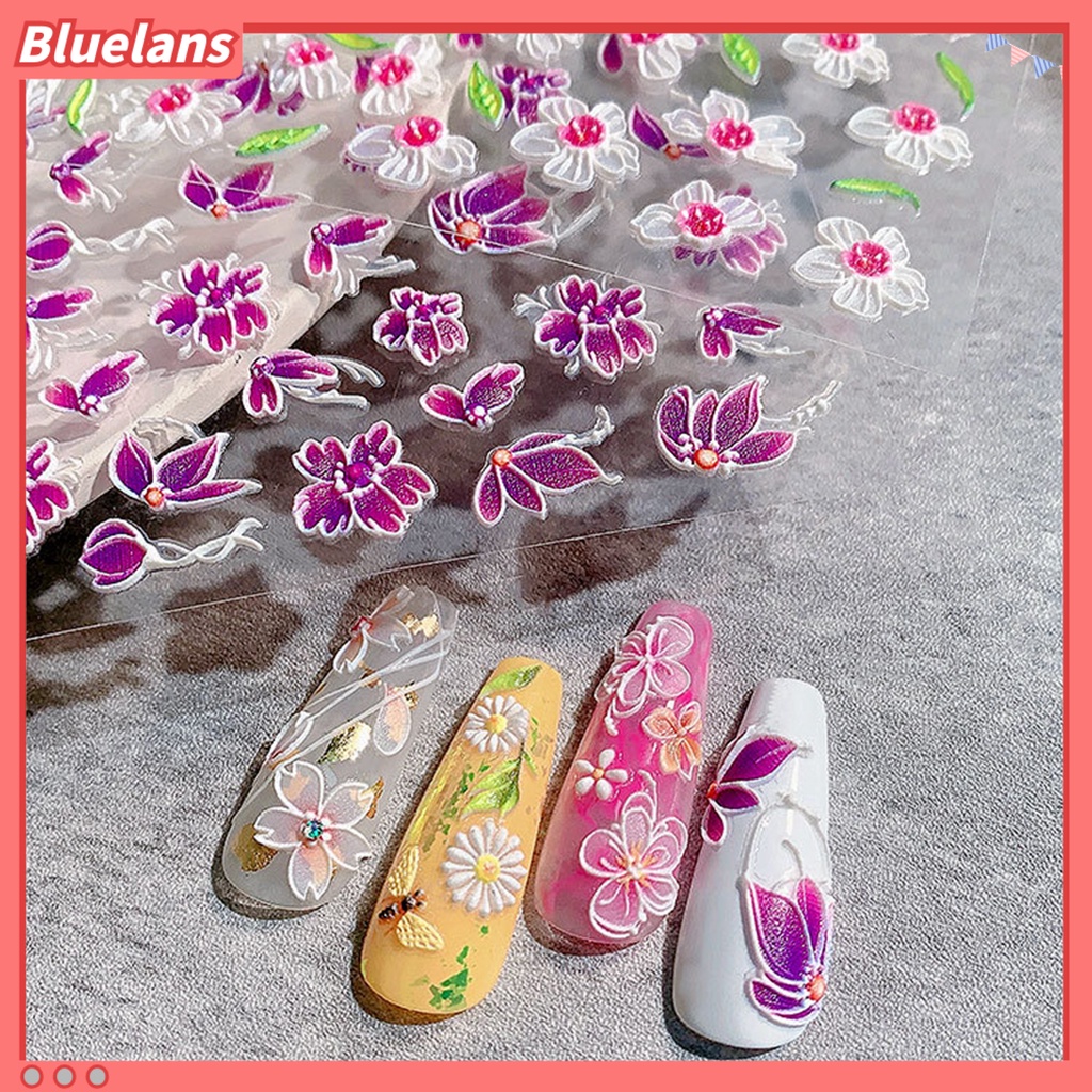 [BLM] Stiker Kuku Ukiran 5D Ultra Tipis Motif Bunga Timbul Stiker Pro Daun Nail Art Decals Untuk Manicure