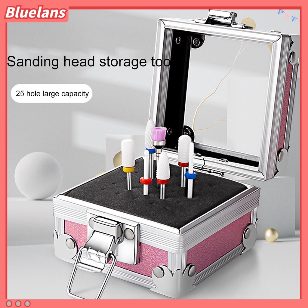 [BLM] Manicure Drill Bits Stand Transparan Top Drop-proof Safety Latch Design 25slot Nail Drill Bit Brush Tempat Penyimpanan Pasokan Salon Kuku